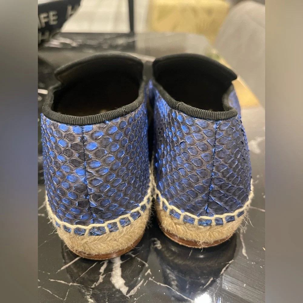 Celine Blue & Black Snake-Print Slip-On Espadrilles - Picture 2 of 9